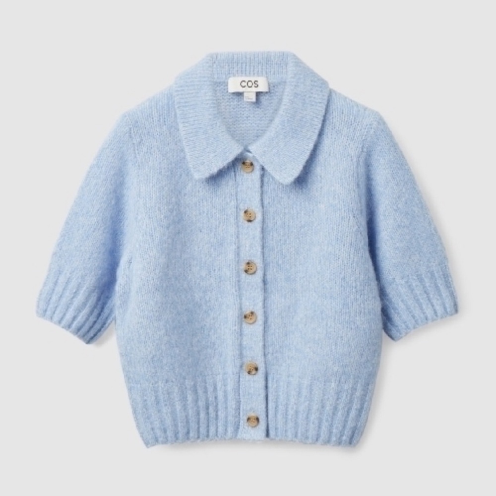 NWOT! COS Baby Blue Alpaca & Wool Blend Short-Sleeved Cardigan
